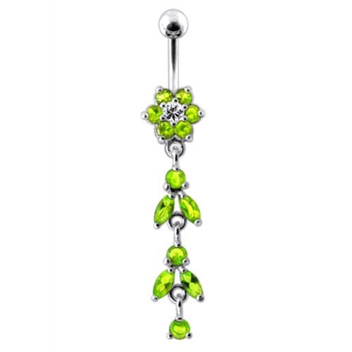 Silver Jeweled Dangling Banana Bar Navel Belly Ring - Monster Piercing