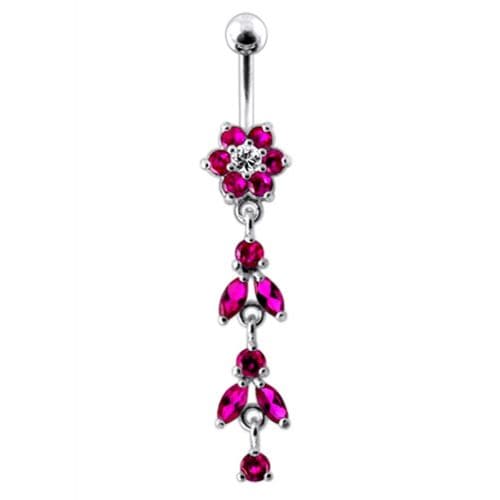 Silver Jeweled Dangling Banana Bar Navel Belly Ring - Monster Piercing