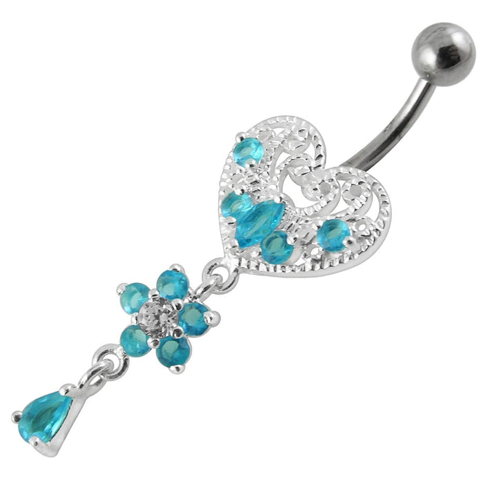 Jeweled Heart Dangling Navel Belly Ring - Monster Piercing