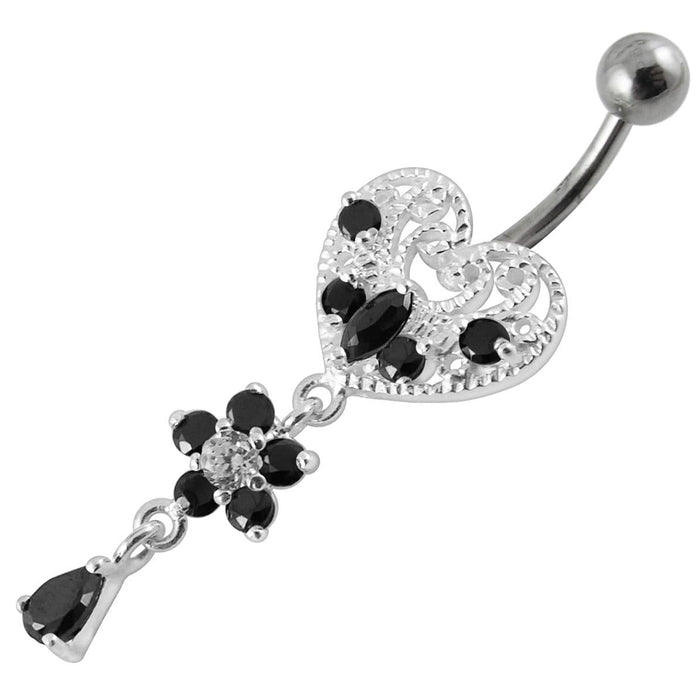 Jeweled Heart Dangling Navel Belly Ring - Monster Piercing