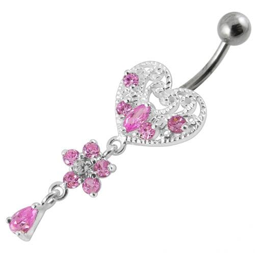 Jeweled Heart Dangling Navel Belly Ring - Monster Piercing