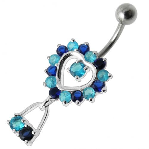 Jeweled Silver Dangling Belly Navel Ring - Monster Piercing