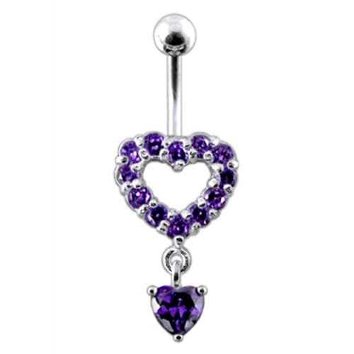 Multi Jeweled Heart Shape Dangling Belly Navel Ring - Monster Piercing