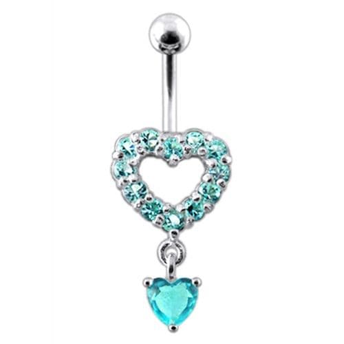 Multi Jeweled Heart Shape Dangling Belly Navel Ring - Monster Piercing