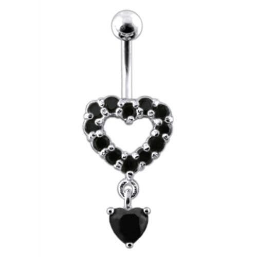 Multi Jeweled Heart Shape Dangling Belly Navel Ring - Monster Piercing