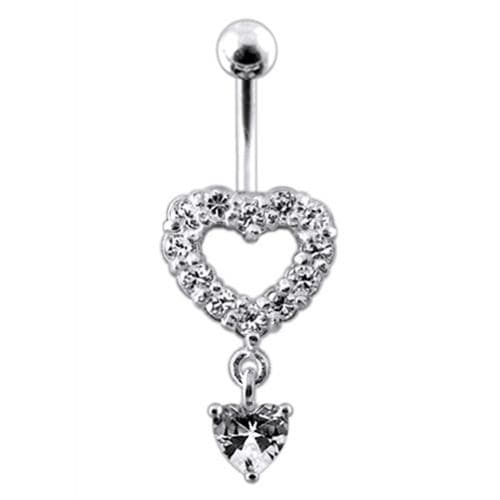 Multi Jeweled Heart Shape Dangling Belly Navel Ring - Monster Piercing