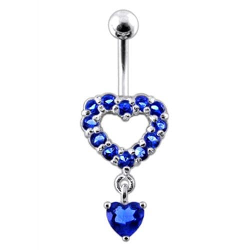 Multi Jeweled Heart Shape Dangling Belly Navel Ring - Monster Piercing