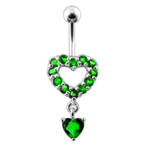 Multi Jeweled Heart Shape Dangling Belly Navel Ring - Monster Piercing