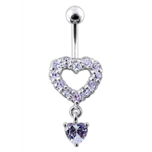 Multi Jeweled Heart Shape Dangling Belly Navel Ring - Monster Piercing