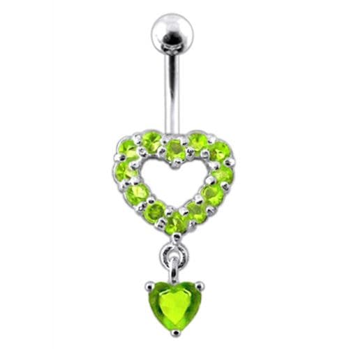 Multi Jeweled Heart Shape Dangling Belly Navel Ring - Monster Piercing