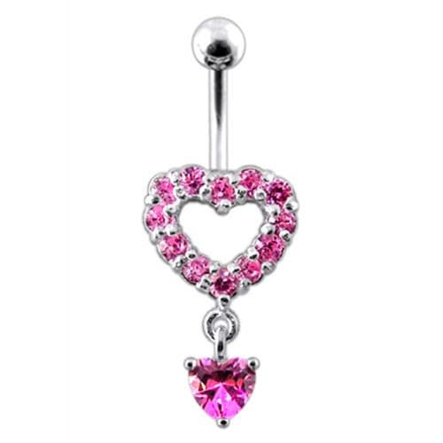 Multi Jeweled Heart Shape Dangling Belly Navel Ring - Monster Piercing