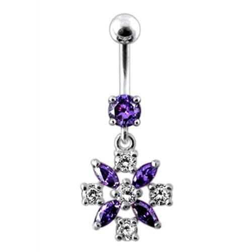 Flower Jeweled Dangling Navel Belly Ring - Monster Piercing