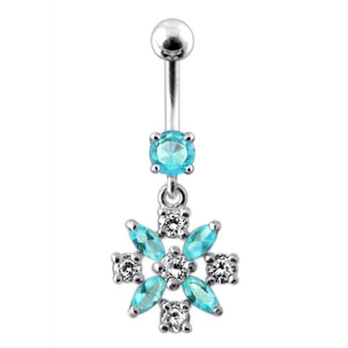 Flower Jeweled Dangling Navel Belly Ring - Monster Piercing