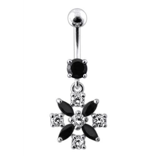 Flower Jeweled Dangling Navel Belly Ring - Monster Piercing