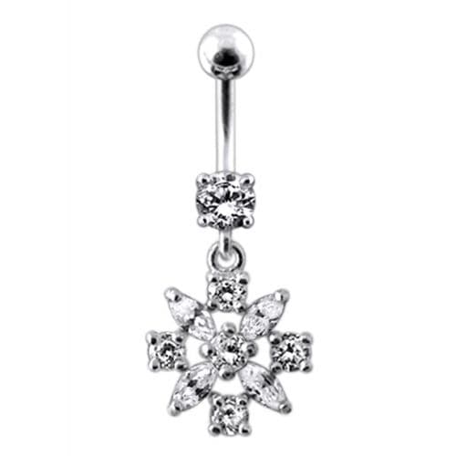 Flower Jeweled Dangling Navel Belly Ring - Monster Piercing