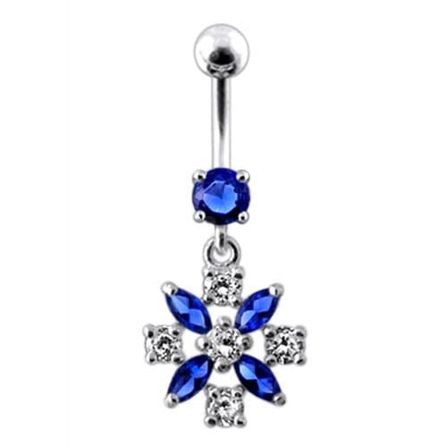 Flower Jeweled Dangling Navel Belly Ring - Monster Piercing