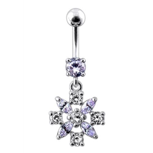 Flower Jeweled Dangling Navel Belly Ring - Monster Piercing