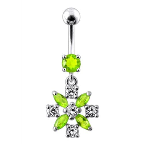 Flower Jeweled Dangling Navel Belly Ring - Monster Piercing