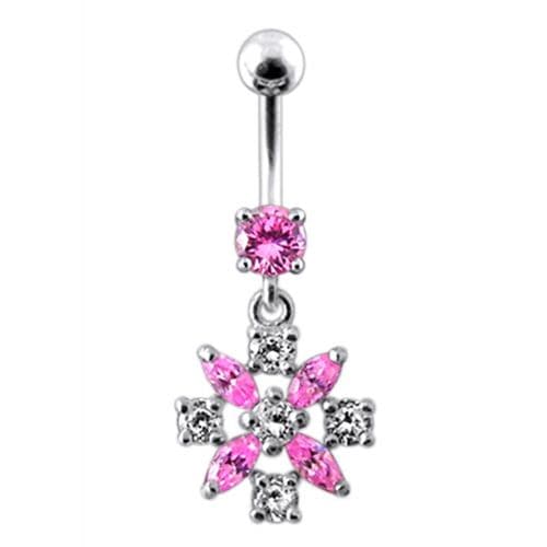 Flower Jeweled Dangling Navel Belly Ring - Monster Piercing