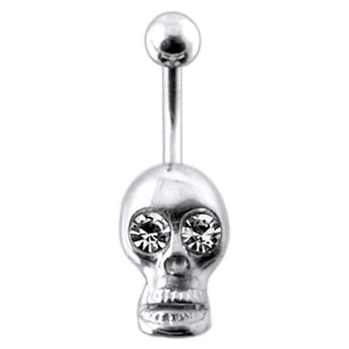 Jeweled Silver Skull Dangling navel Body Jewelry Ring - Monster Piercing