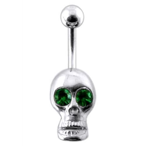 Jeweled Silver Skull Dangling navel Body Jewelry Ring - Monster Piercing