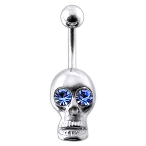 Jeweled Silver Skull Dangling navel Body Jewelry Ring - Monster Piercing