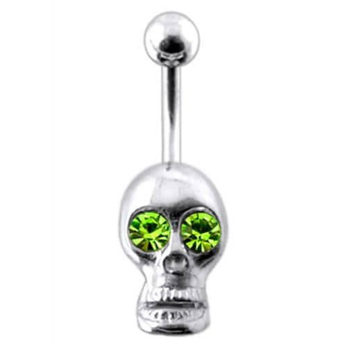 Jeweled Silver Skull Dangling navel Body Jewelry Ring - Monster Piercing