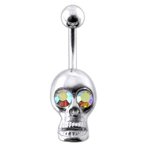 Jeweled Silver Skull Dangling navel Body Jewelry Ring - Monster Piercing