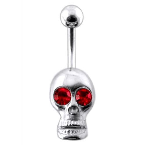 Jeweled Silver Skull Dangling navel Body Jewelry Ring - Monster Piercing