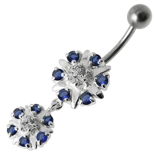 Two Round Jeweled Dangling Navel Belly Ring - Monster Piercing