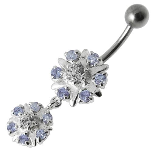 Two Round Jeweled Dangling Navel Belly Ring - Monster Piercing