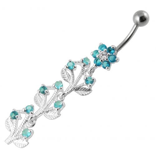 Jeweled Tree Silver Dangling SS Bar Banana - Monster Piercing