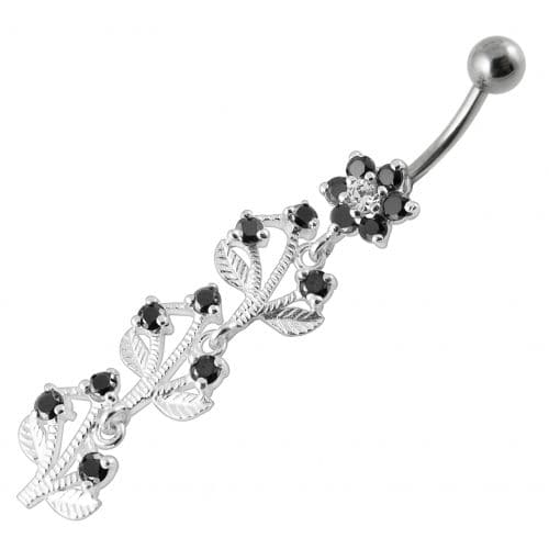 Jeweled Tree Silver Dangling SS Bar Banana - Monster Piercing