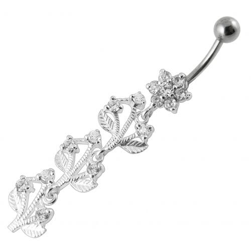 Jeweled Tree Silver Dangling SS Bar Banana - Monster Piercing