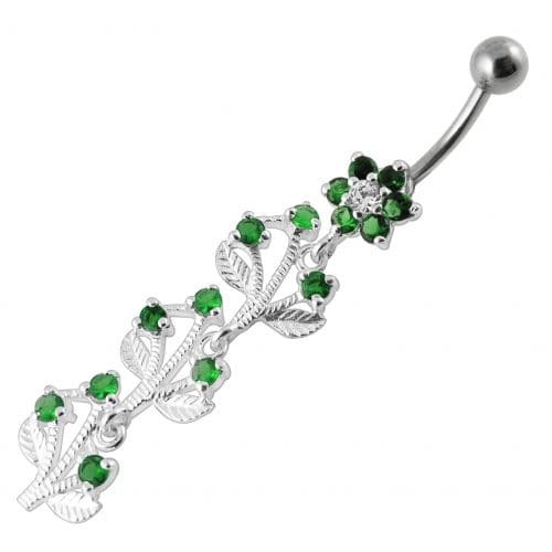 Jeweled Tree Silver Dangling SS Bar Banana - Monster Piercing