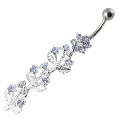 Jeweled Tree Silver Dangling SS Bar Banana - Monster Piercing