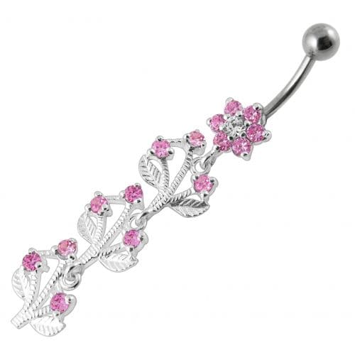 Jeweled Tree Silver Dangling SS Bar Banana - Monster Piercing