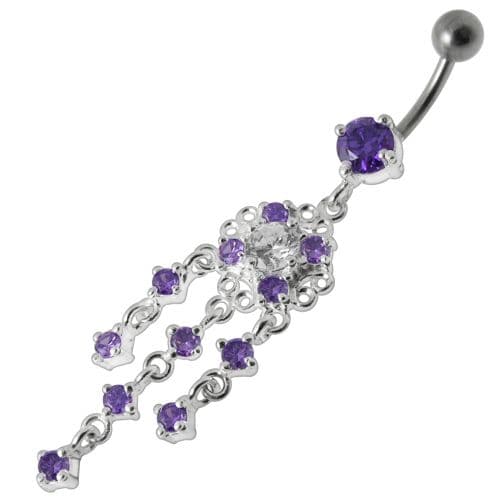 Dangling Fancy Jeweled SS Bar Navel Ring - Monster Piercing