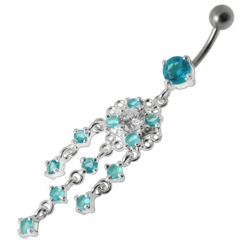 Dangling Fancy Jeweled SS Bar Navel Ring - Monster Piercing