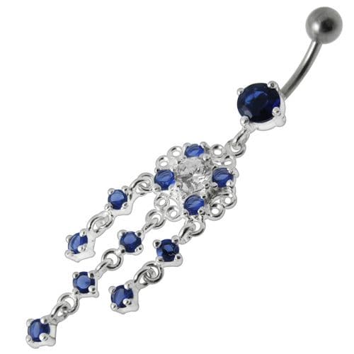 Dangling Fancy Jeweled SS Bar Navel Ring - Monster Piercing