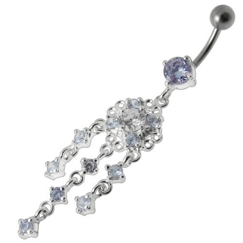 Dangling Fancy Jeweled SS Bar Navel Ring - Monster Piercing