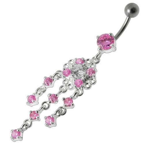 Dangling Fancy Jeweled SS Bar Navel Ring - Monster Piercing