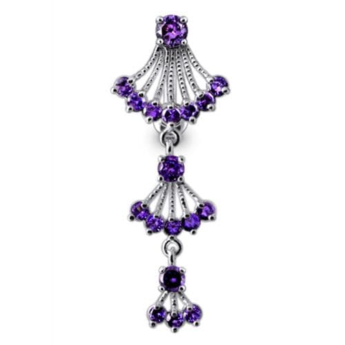 Jeweled Dangling Reverse Bar Belly Ring - Monster Piercing