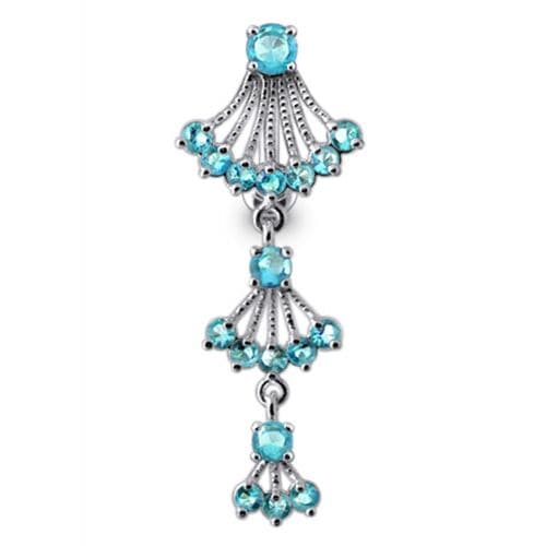 Jeweled Dangling Reverse Bar Belly Ring - Monster Piercing