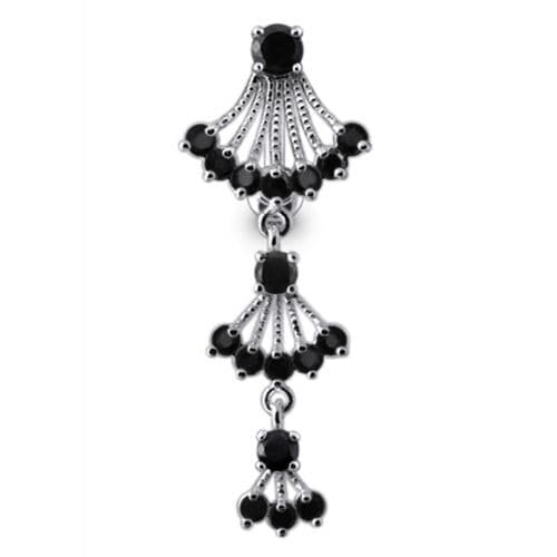 Jeweled Dangling Reverse Bar Belly Ring - Monster Piercing