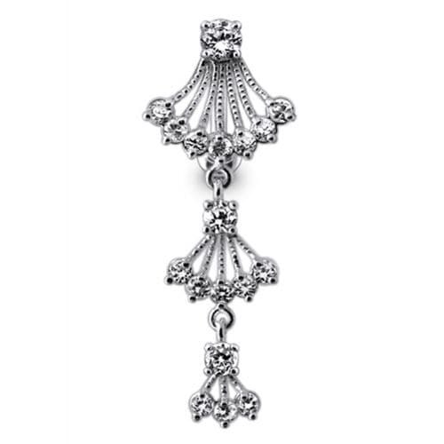 Jeweled Dangling Reverse Bar Belly Ring - Monster Piercing