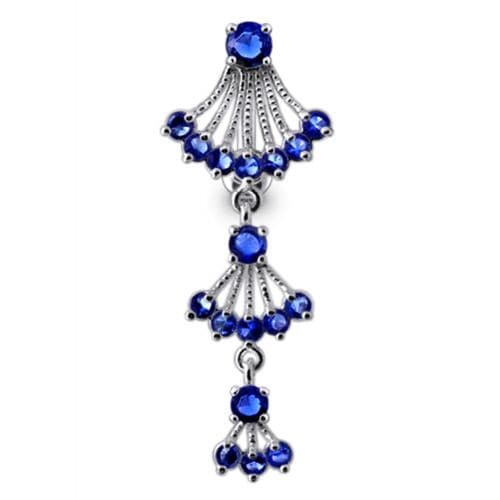 Jeweled Dangling Reverse Bar Belly Ring - Monster Piercing