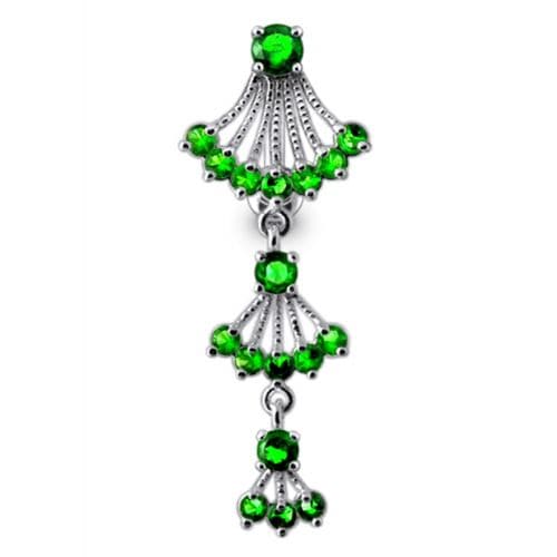 Jeweled Dangling Reverse Bar Belly Ring - Monster Piercing