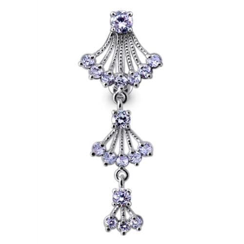 Jeweled Dangling Reverse Bar Belly Ring - Monster Piercing