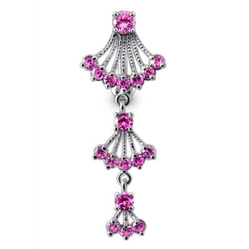 Jeweled Dangling Reverse Bar Belly Ring - Monster Piercing